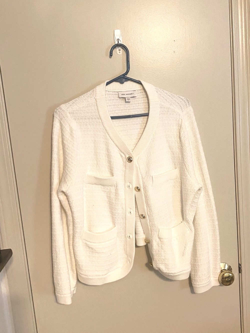 Free Assembly white Knit Button-Front Cardigan with gold buttons